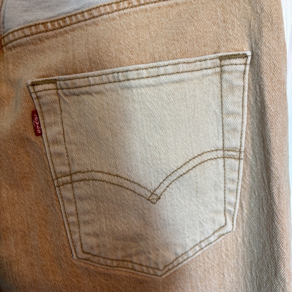 Levis 501 Men's Original Fit Two Tone Colorblock Jeans Tan Light Wash 33x34 - Picture 7 of 15